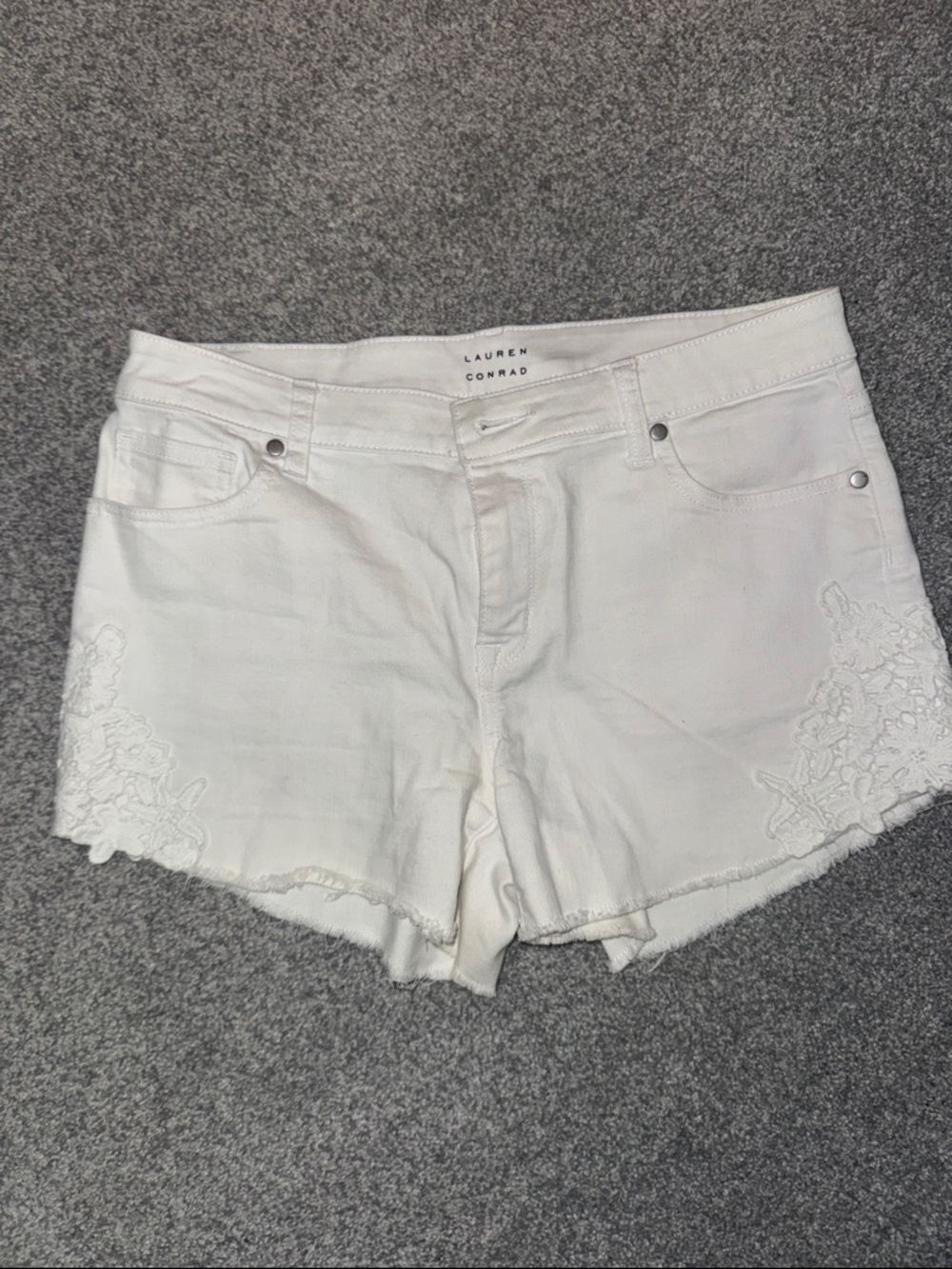 LC Lauren Conrad White Lace-Trim Jean Shorts